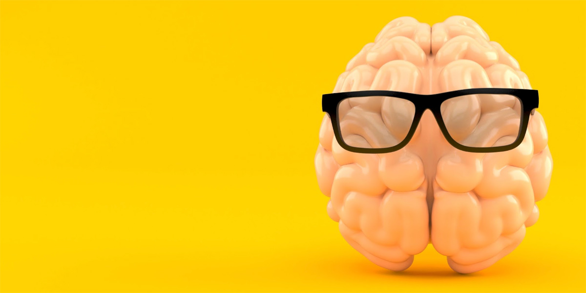 A brain wearing hipster glasses