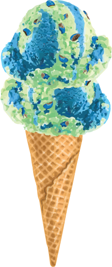 A two-scoop ice cream cone featuring our special new flavor!
