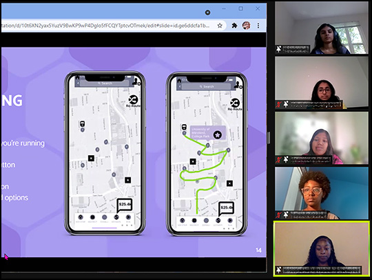 A video still of 4 young women presenting an app concept