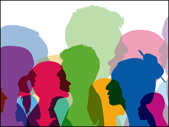 Illustration of multicolored, silhouetted human profiles