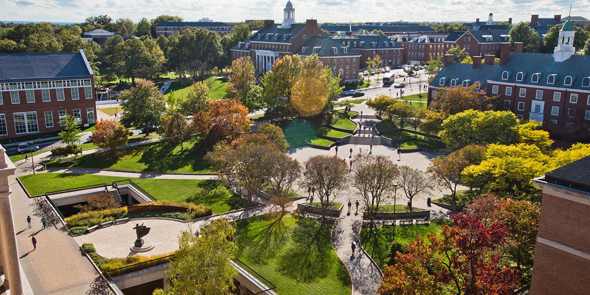 An aerial view of Hornbake Plaza on the UMD campus by John T. Consoli