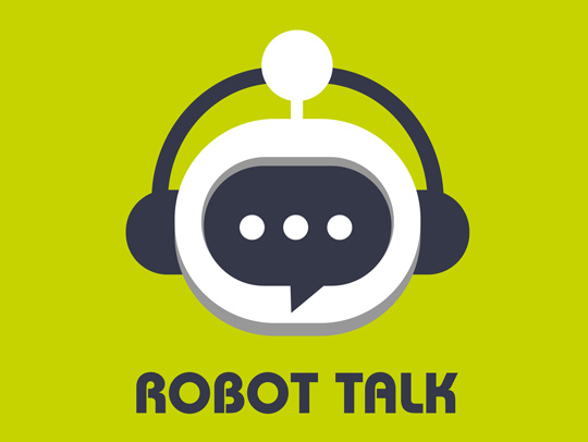 The Robot Talk podcast logo, which looks like a text message app icon with an antenna on its top center, wearing headphones.