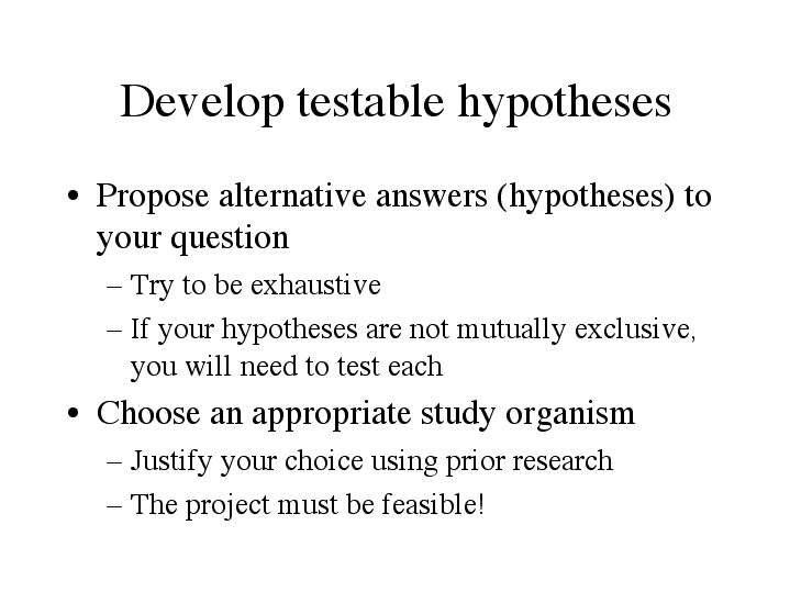 developing a testable hypothesis worksheet answers