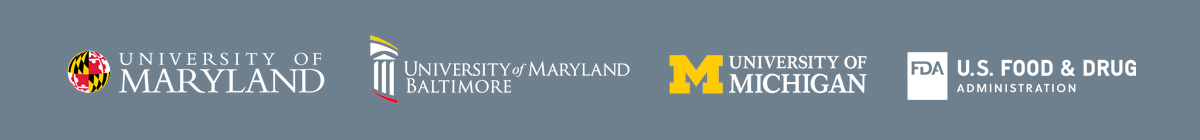 A row of logos: University of Maryland | University of Maryland School of Medicine | University of Michigan Medicine | U.S. Food and Drug Administration