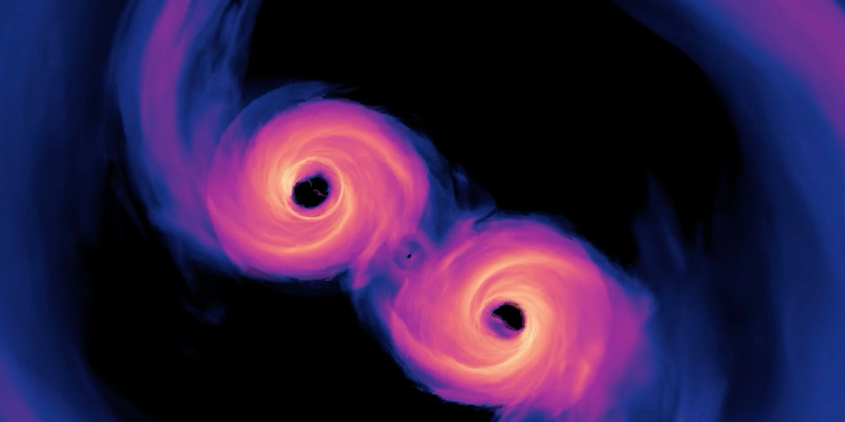 A brighly-colored visualization of a supermassive binary black hole. Credit: NASA