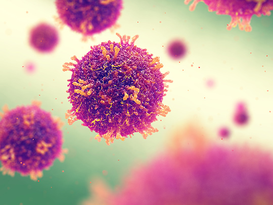Colorized microscopy image of the measels virus. Credit: AdobeStock.