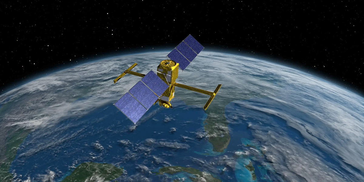 Illustration of a satellite that monitors surface water in orbit over Earth. Credit: NASA-JPL-Caltech.