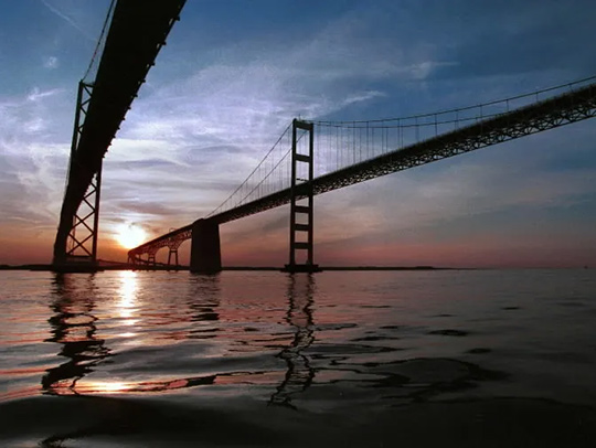 The Chesapeake Bay Bridge at sunset. Credit: Doug Kapustin-Baltimore Sun