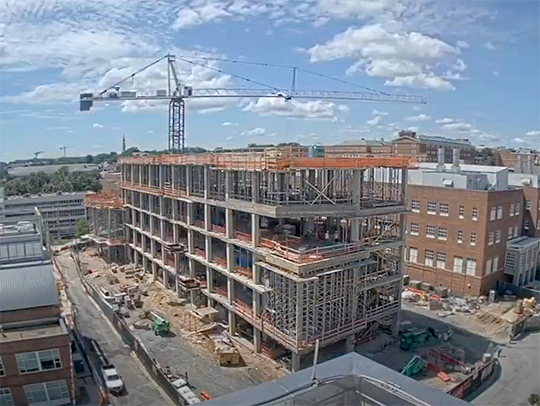 Still from a timelapse video about the new Chemistry building construction