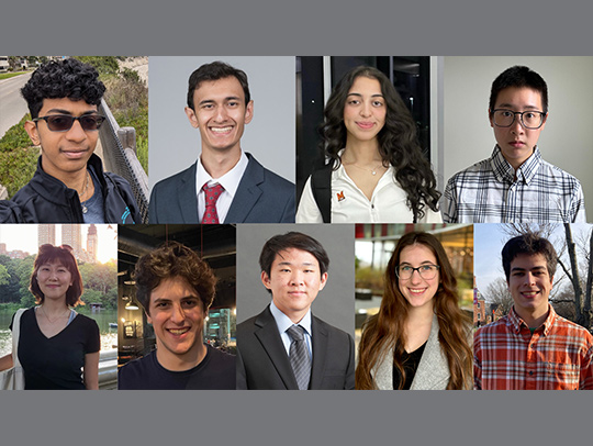 A collage of 9 headshots of the students who won summer undergraduate awards.
