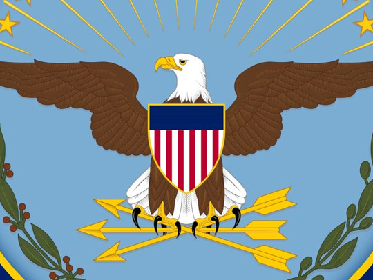 A crop of the US Department of Defense seal showing an eagle with arrows in its claws.