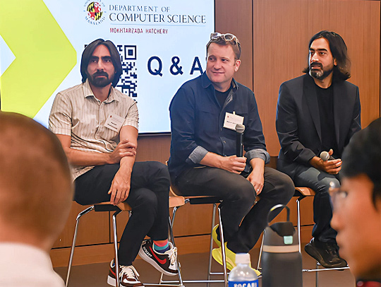 (L-R) Haroon Mokhtarzada, Adam Wnchel and Zeki Mokhtarzada answering questions at the Fall 2024 Hatchery kickoff event.