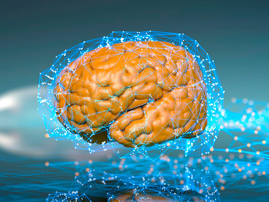 Stock image of a brain surrounded by a data network. Credit: iStock