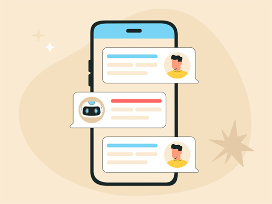A minimalist, flat-color illustration of a cell phone with text messages on it. Credit: iStock