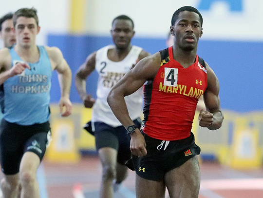 Maxwell Myers running in a track and field event. Photo: University of Maryland Athletics.