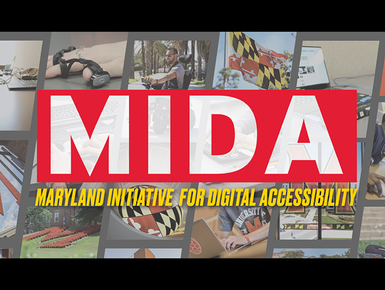 A promotional graphic for MIDA containing a collage of UMD-themed photos