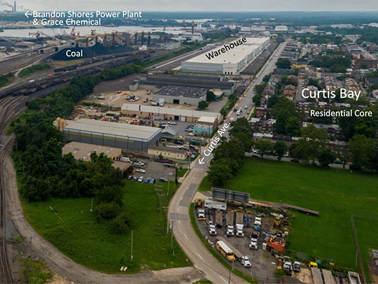 An aerial view of Baltimore's Curtis Bay neighborhood. Credit: R. Gattis. An aerial view of Baltimore's Curtis Bay neighborhood. Credit: R. Gattis.