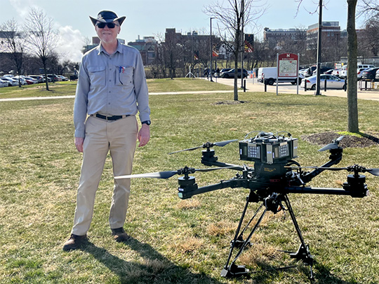 Dan Lathrop with a drone. Credit: Georgia Jiang