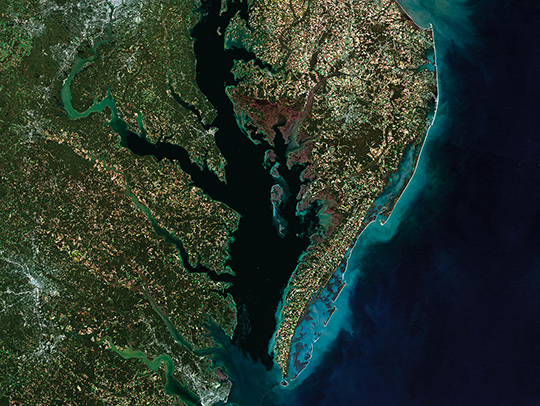 A satellite image of the Chesapeake Bay. Credit: USGS.