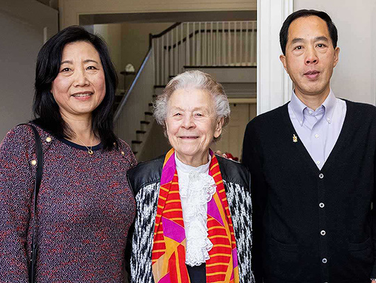 (L-R) Beibei Li Ph.D. ’98, Distinguished Professor Emerita Elisabeth Gantt and Zairen Sun Ph.D. ’98. A new gift from Li and Sun to the Maryland Promise Scholarship Program honors Gantt's mentorship. Credit: Stephanie S. Cordle.