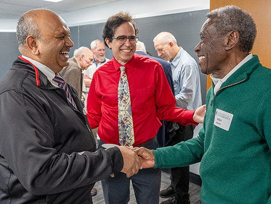 Dean Amitabh Varshney, Professor and Chair Doron Levy, and Alton Wallace at the Math150 Celebration. Credit: Mark Sherwood