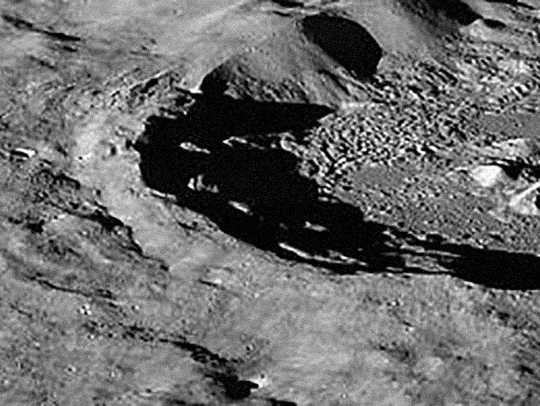 A crater on the moon. Credit: NASA-GSFC-ASU