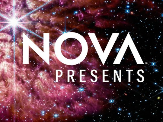 The NOVA Presents podcast logo on an outer space background.