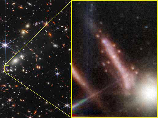 Deep space, with one area zoomed in on.