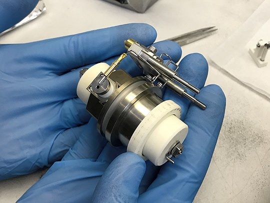 Photo of the Orbitrap mass analyzer from the prototype instrument. Photo courtesy of Lori Willhite and Ricardo Arevalo.