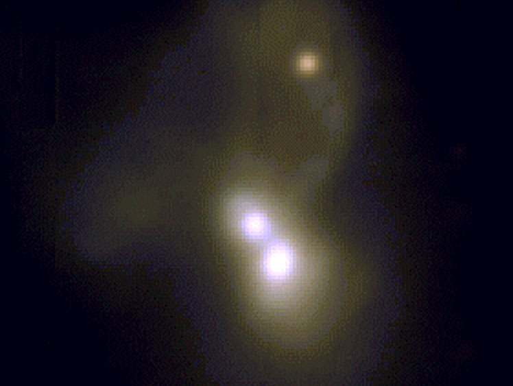 A triple galaxy merger. Image credit: VLT/MUSE R-V-B composite image.