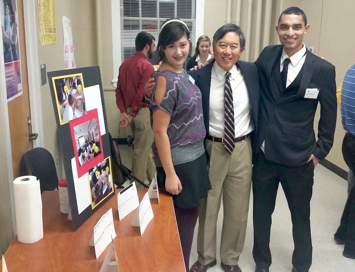 President Loh and TLPL 101 students, Jacqueline Maranville and Erick Thunell at the Open House, Nov. 2014.